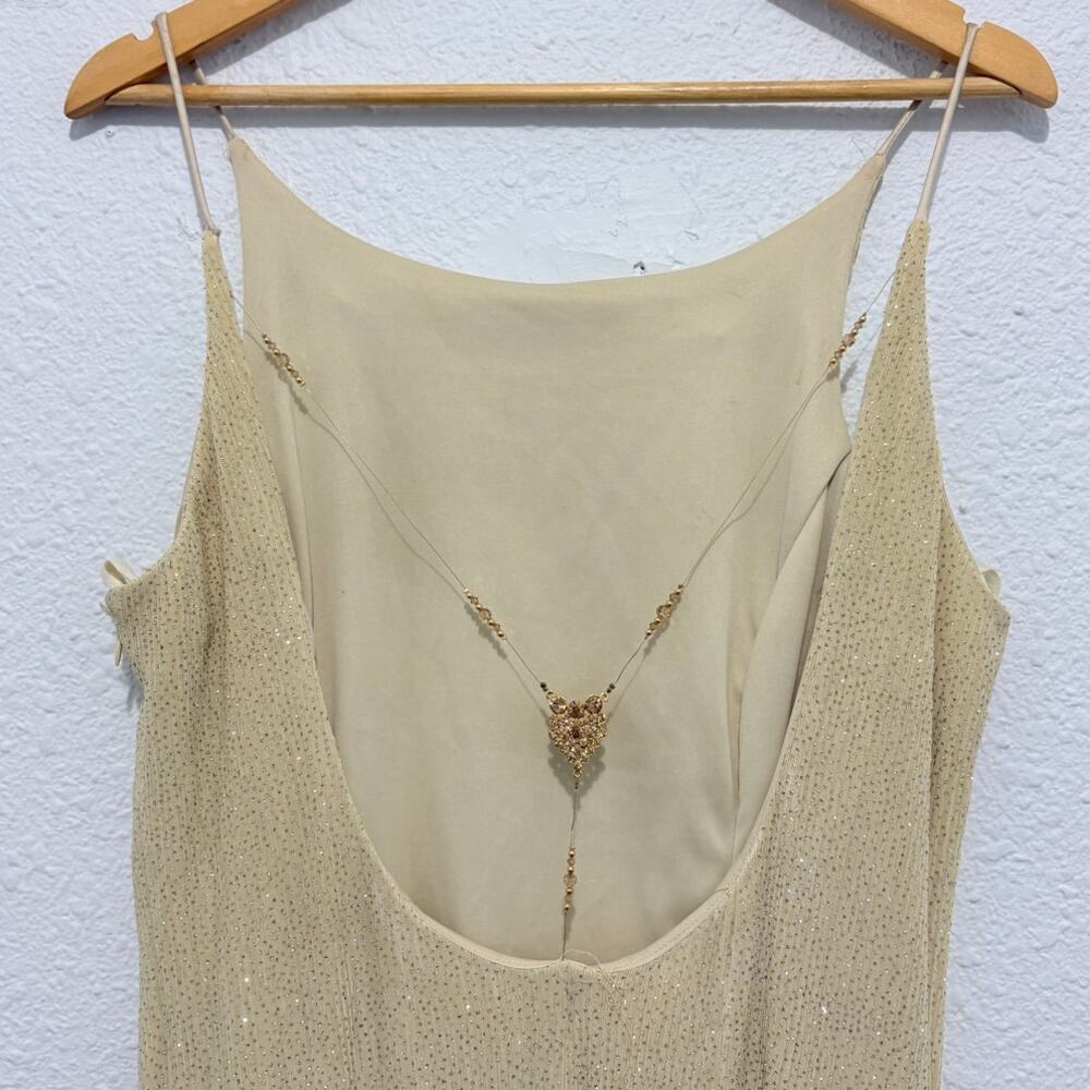 Vintage Dave and Johnny Gold Sparkly Gown Maxi Dress Formal 90s Glam Prom - Picture 4 of 9